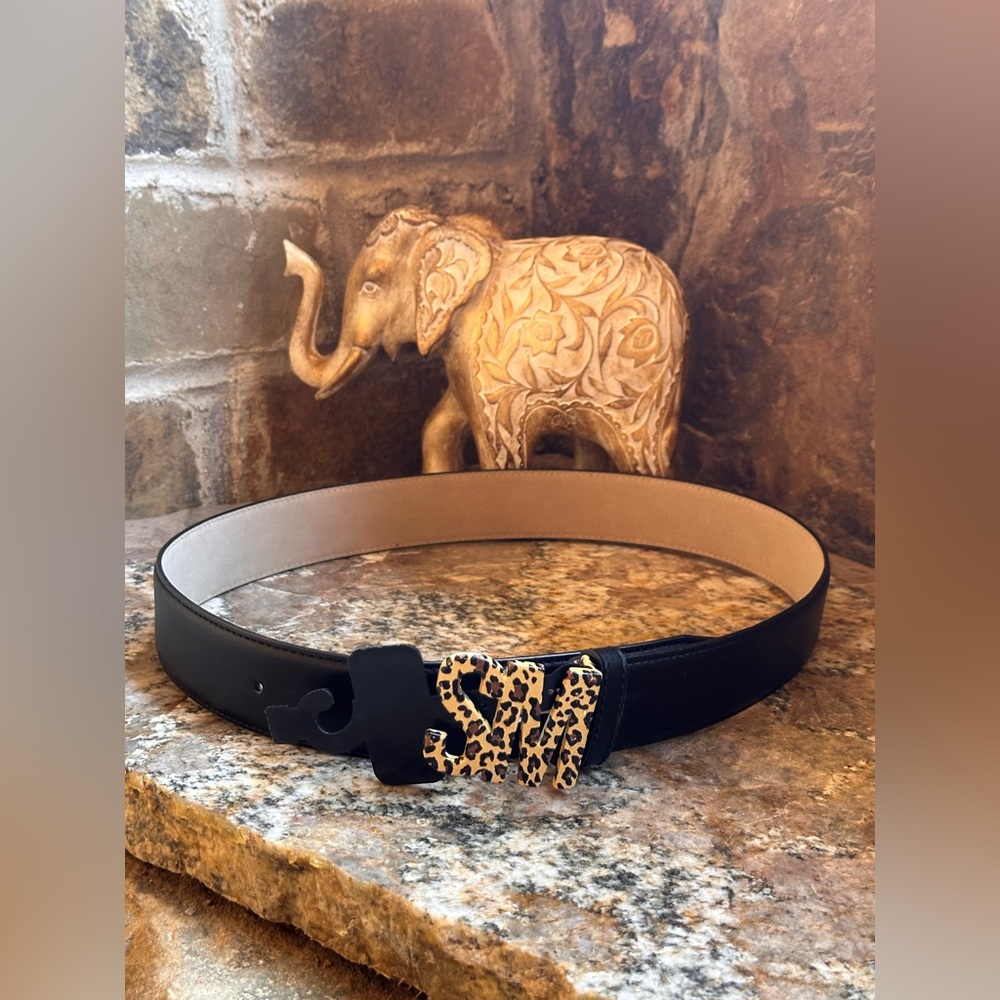 Steve Madden Black Vegan Leather Logo Belt
